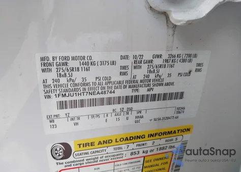 2022 Ford Expedition Xlt from USA, damaged, VIN 1FMJU1HT7NEA48744